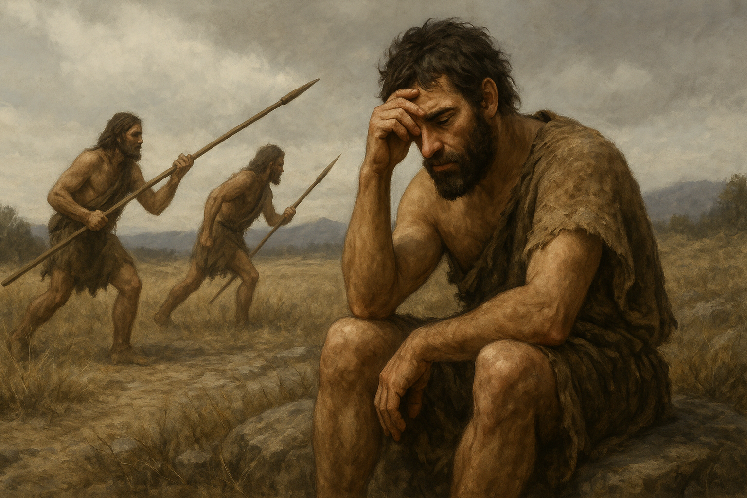 Illustration of a smart person stuck between reflection and action, symbolising overthinking versus doing