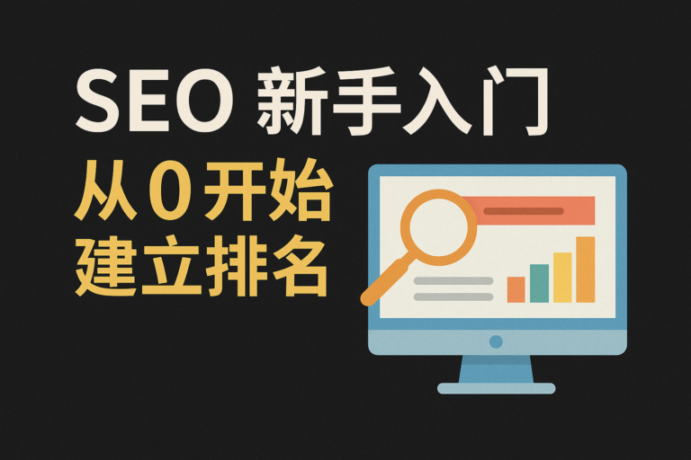 图示一篇关于SEO新手如何建立排名的中文文章封面，适合非技术背景的新手，作者为Daphnetxg